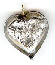 1 13x13x6mm Black Diamond with Foil Lampwork Heart Pendant
